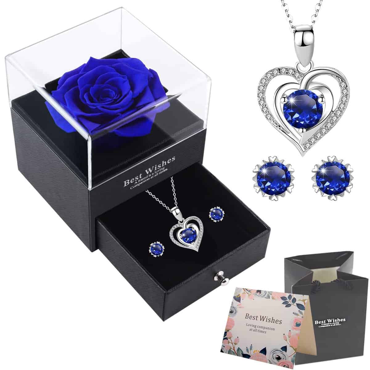 OIOYLEY Real Rosa Eterna con Collar y Aretes, Preservada Rosas Eternas Natural Hecha a Mano Románticos Regalo Mujer Mamá Novia Hija,Cumpleaños Aniversario Navidad,San Valentín,Día de la Madre Regalos