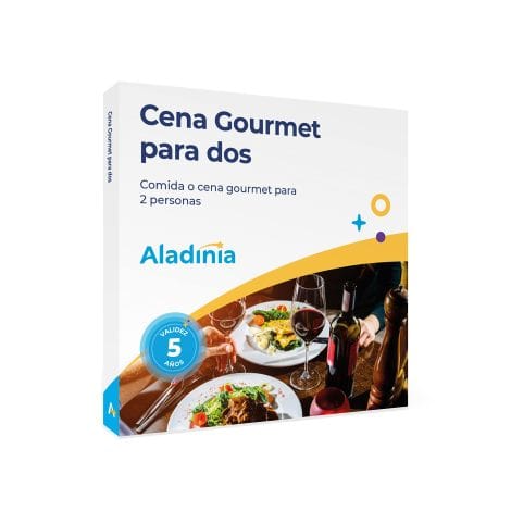 ALADINIA Cena Gourmet para dos. Caja regalo de cena de lujo para dos personas con 5 años de validez, cambios gratuitos e ilimitados.