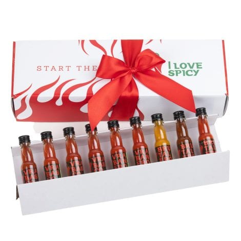 ¡Me Encanta Picante Encendiendo el Fuego! (9X20 ml) Set de Regalo con 9 Salsas Picantes Variadas, Ideal para Regalo de Navidad, Hombres y Mujeres, Set de Salsas de Chile Gourmet, Intensidad de Picante 1-6/5.