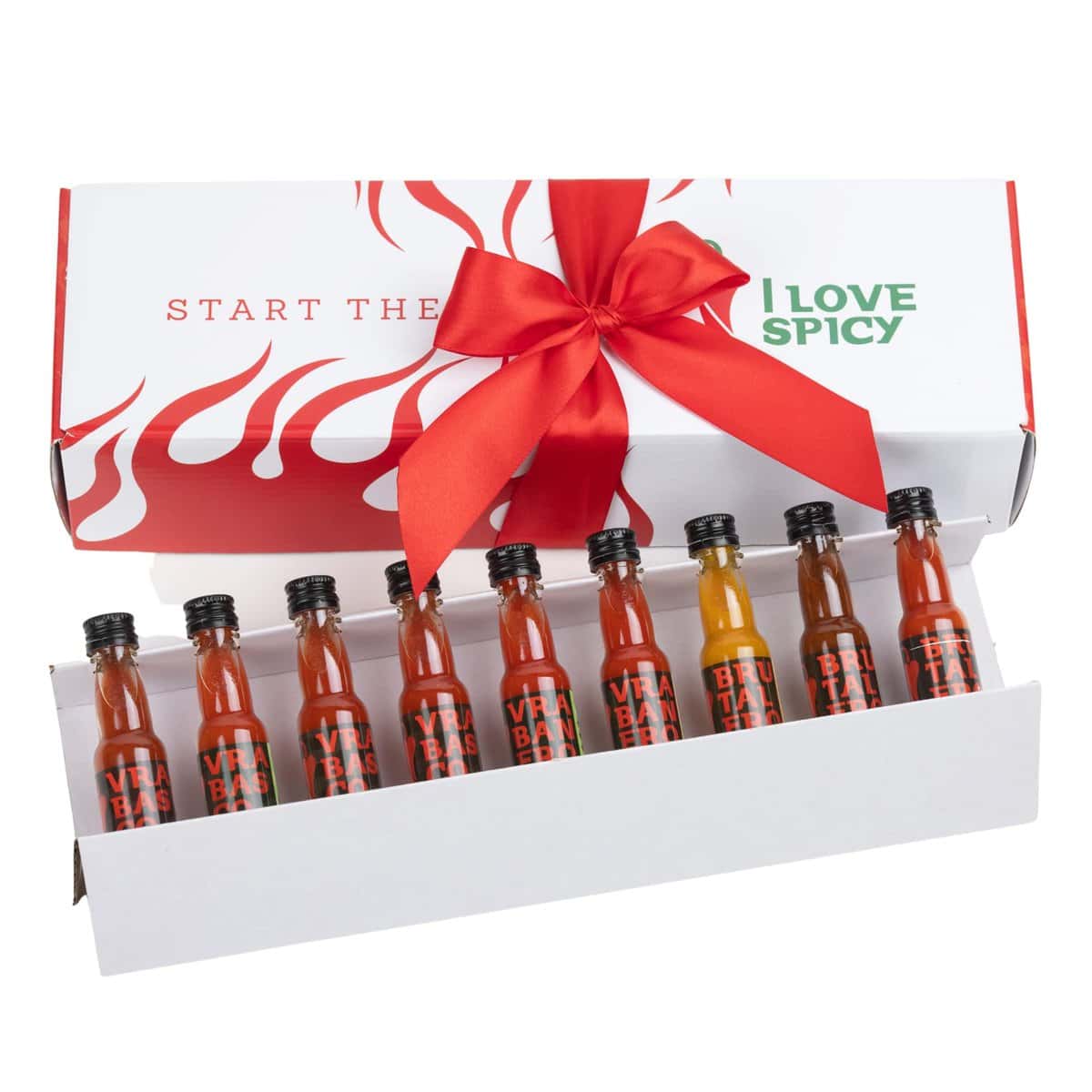 I LOVE SPICY Start The Fire (9X20 ml) Caja Regalo con 9 Salsas Picantes Diferentes, Juego de Regalo Naivdad para Hombre, Mujer, Set Regalo Salsas de Chile Gourmet, Grado de Picante 1-6/5