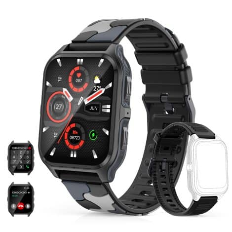 Reloj Inteligente MIGOUFIT para hombres y mujeres con llamadas, seguimiento de actividad fitness, asistente de voz, SpO2 y más de 100 modos deportivos para Android e iOS.