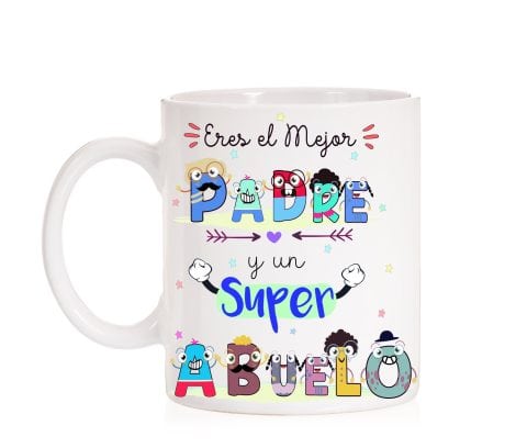 Taza divertida “Eres un padre genial y un súper abuelo”. Ideal para regalar en el Día del Padre o de los Abuelos.