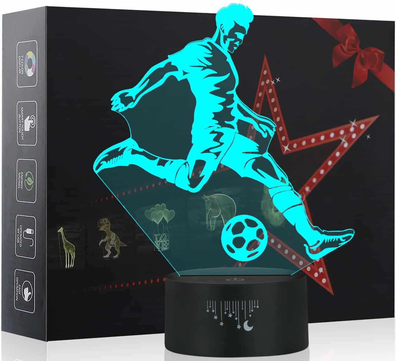 Jugar Fútbol Luz de la Noche del 3D, LED Lámpara de Mesa 7 colores Cambiando con el Botón de Tacto Inteligente Iluminación Decoración Dormir Lámpara, Regalos Perfectos para Niños Navidad