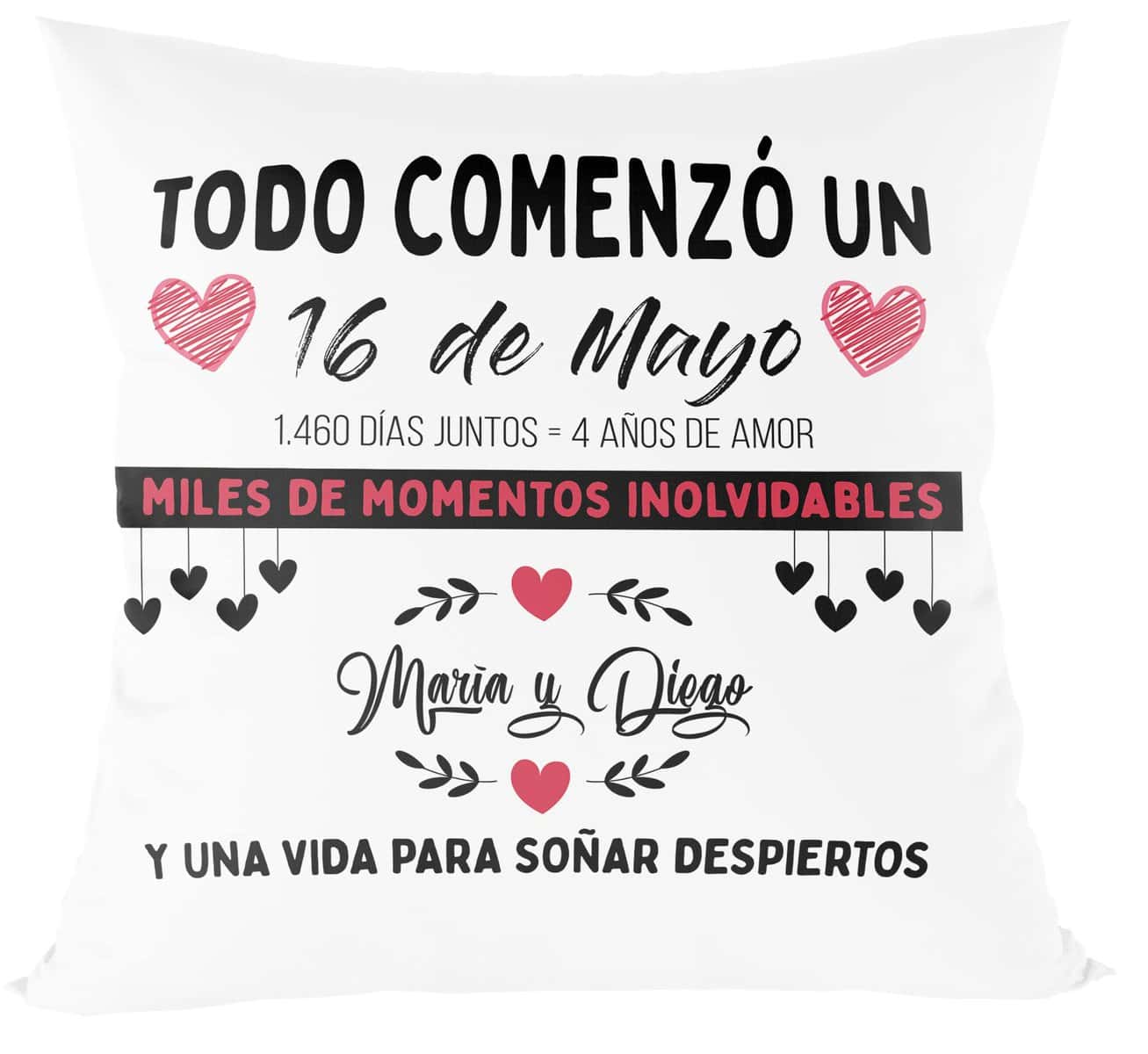 ZPUBLI+ Cojines Fibra siliconada Personalizados para Parejas (Varias Medidas) Regalo Original para Novios para Bodas (Frase y Fecha Aniversario)