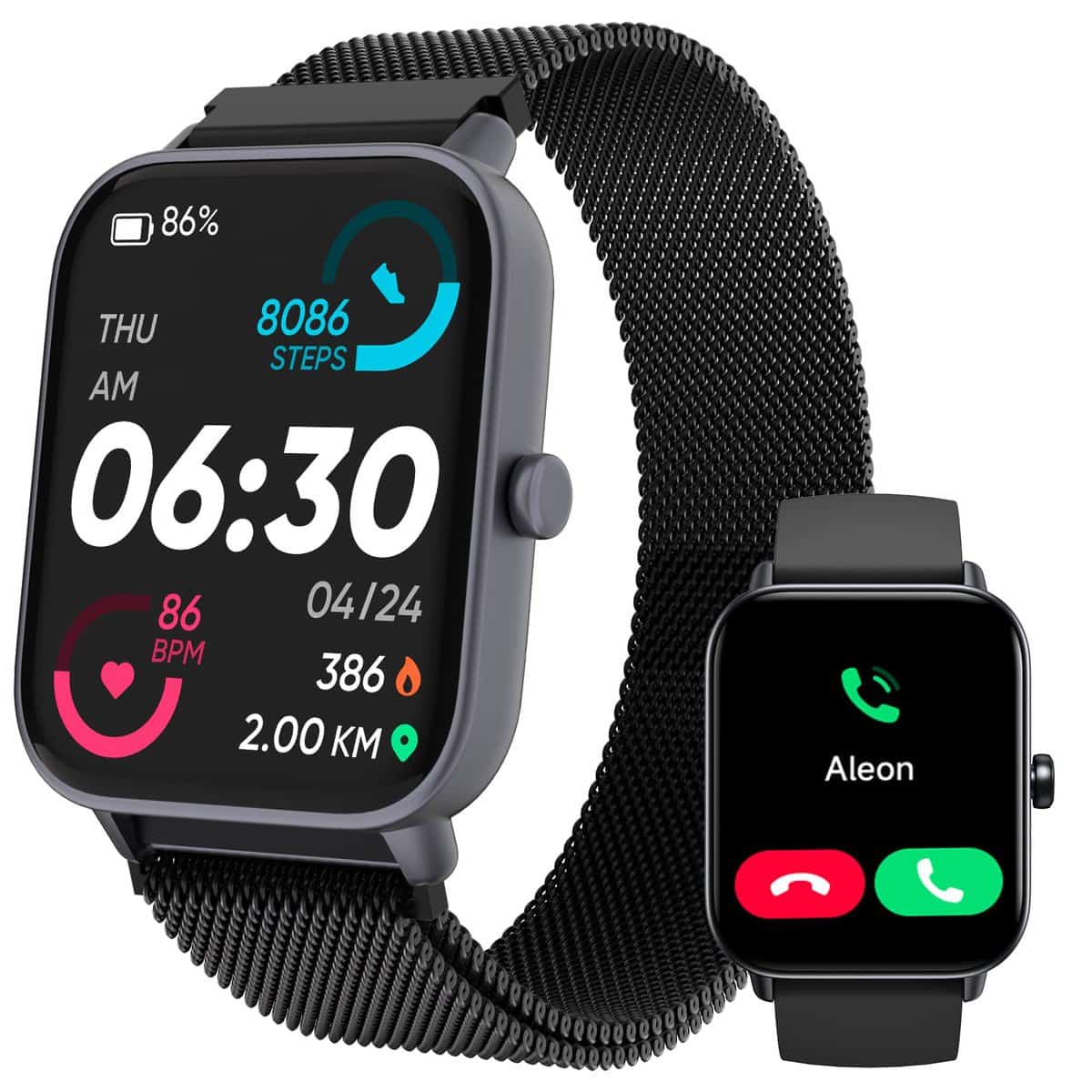 TOOBUR Reloj Inteligente Mujer Hombre con Alexa, 1.8" smartwatch Deportivo con 100 Deportes, Recibir y Contestar Llamadas, Podómetro y pulsómetro, IP68, Compatible con Android iPhone, MetalNegro