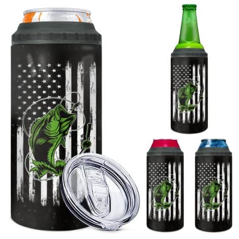 Vaso enfriador 4 en 1 para latas de acero inoxidable, 16 oz (versión pesca 1).