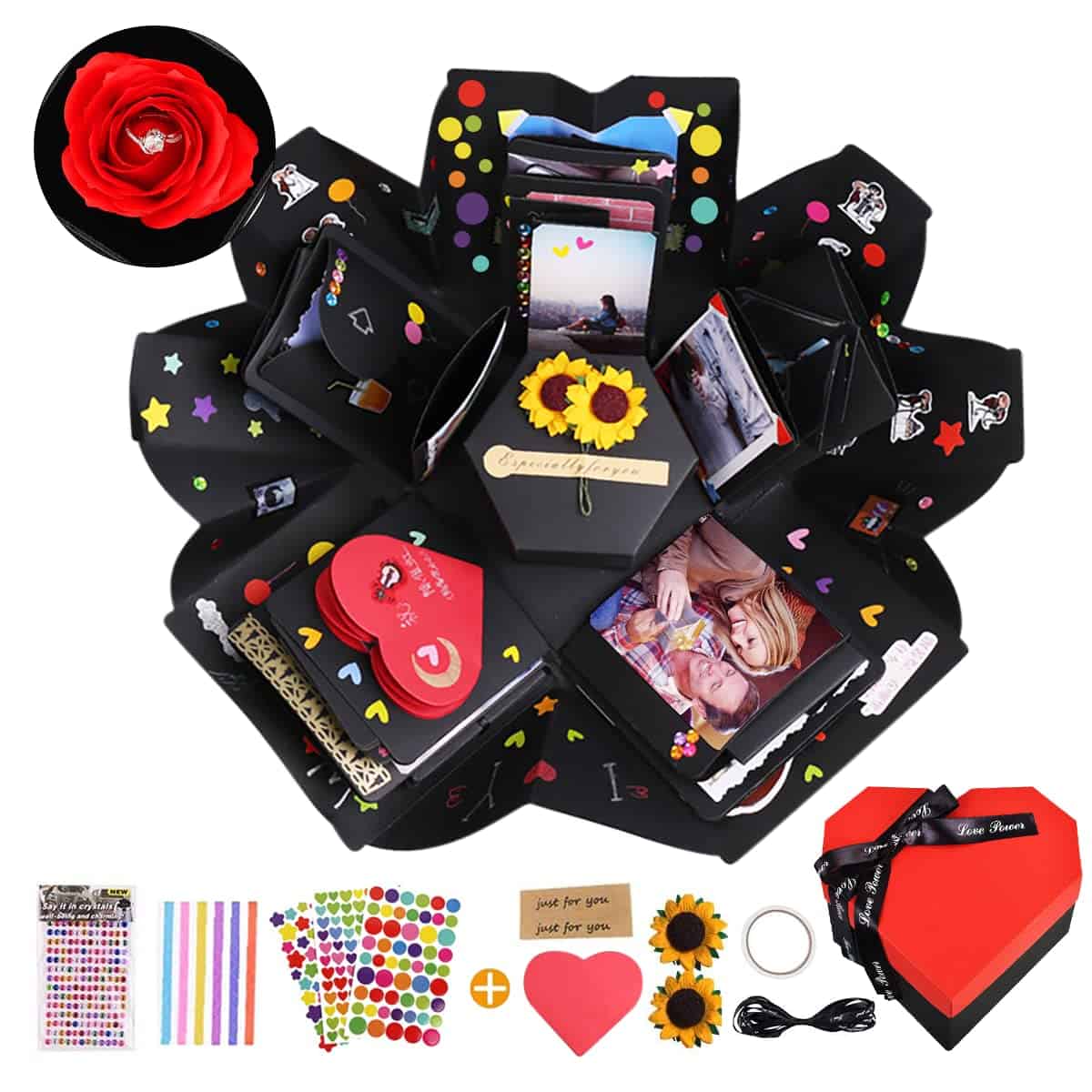 DASIAUTOEM Caja de Regalo, Explosion Box Creative, Caja Fotos DIY Álbum Scrapbook Hecho a Mano Explosionbox Forma de Corazón para Mujer Hombre Novio Amigas Niños Cumpleaños Aniversario Boda Regalo