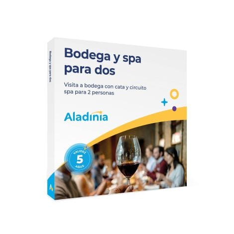 ALADINIA Bodega y SPA para Parejas. Regala una caja de experiencias con Visita a Bodega y SPA para dos. Validez 5 años, Cambios Gratis e ilimitados.