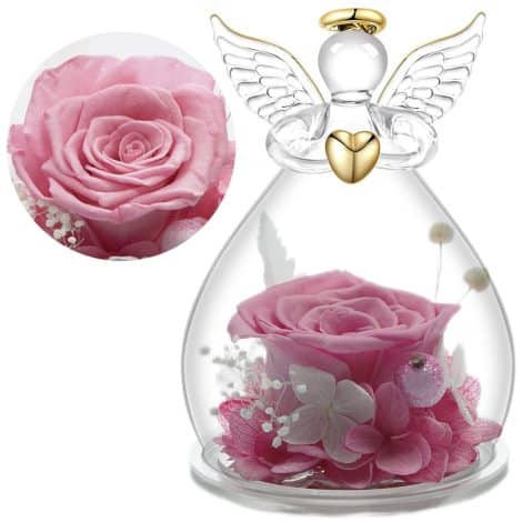 Yamonic Rosa Infinita con Ángel, Regalo para Abuela, Flores Infinitas con Figura de Ángel, Regalos para Mamá, Regalo de Cumpleaños para Mujer, Rosa Real con Ángel, Regalos de San Valentín para Mujer, Rosa Eterna.