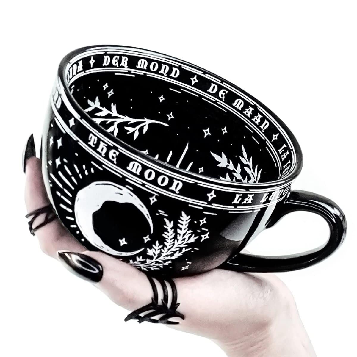 Rogue + Wolf La Lune - Taza grande de café y luna en caja de regalo, tazas de cerámica para hombres y mujeres, Halloween, espeluznante, bruja, tarot, regalos metafísicos, suministros de brujería,