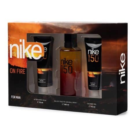 NIKE – Ardiente, Perfume 150 ml + Gel de Ducha 75 ml + After Shave 75 ml, Set de Regalo Masculino, Pack 3 Piezas, Fresco y Atractivo, Duradero.