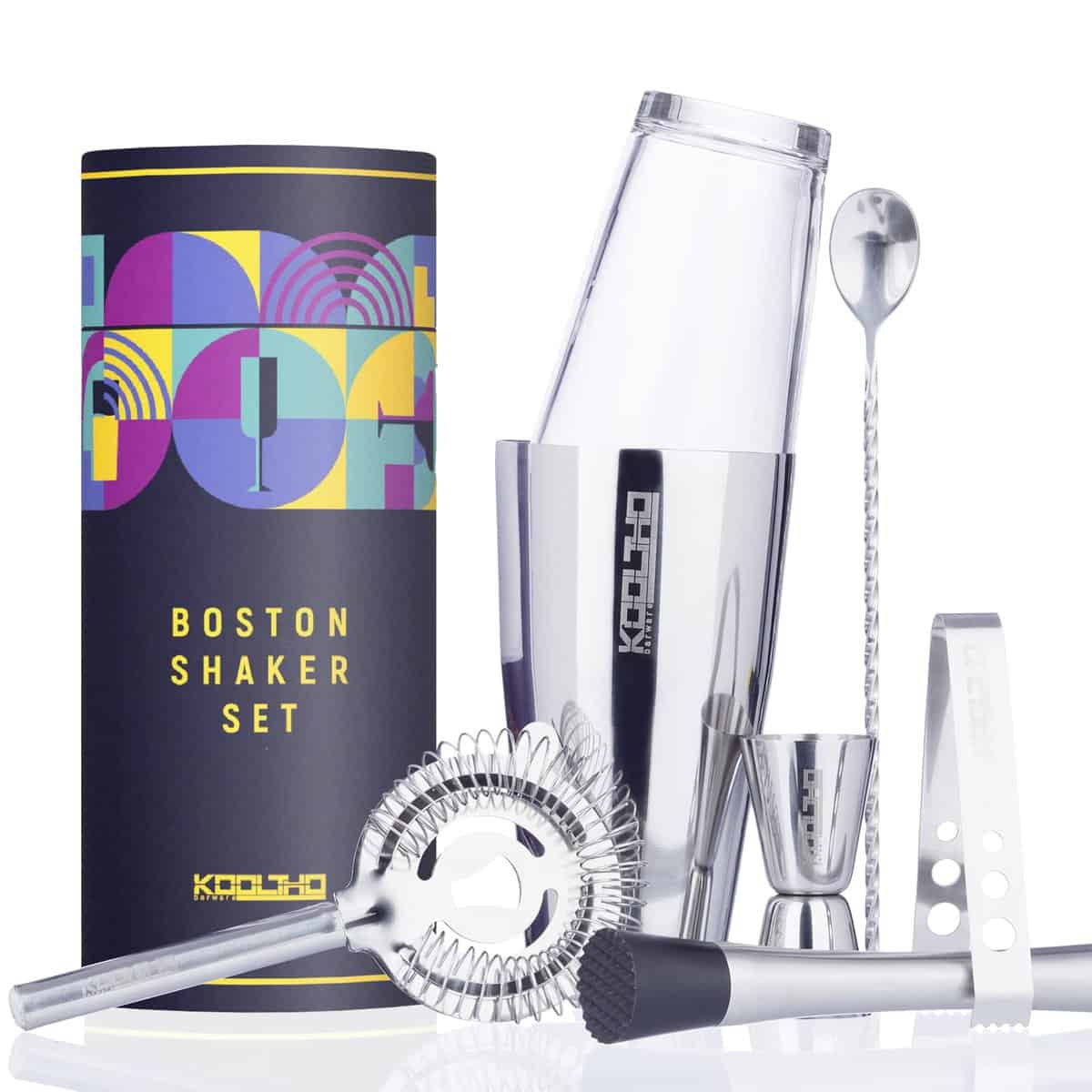 KOOLTHO Set Coctelería Coctelera Profesional Boston, Regalos para Hombre o Mujer Originales, Vaso Medidor Cocktail y Accesorios Cóctel, Kit Cocteleria Completo Barman en Cajas Regalos