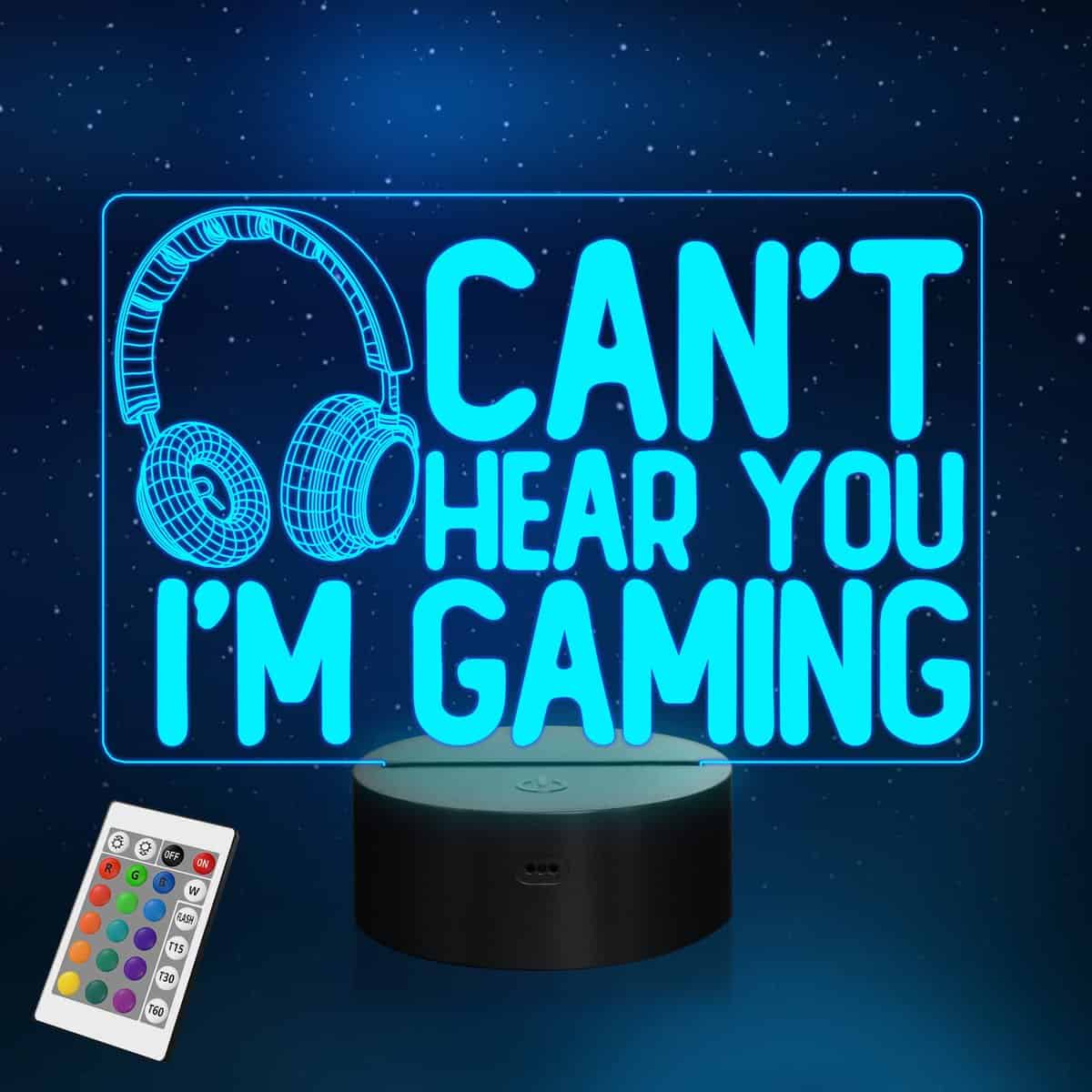 YuanDian Can't Hear You I'm Gaming - Luz nocturna para videojuegos gráficos, regalo para jugadores, lámpara de ilusión 3D, 16 colores que cambian remoto para hombres, jugadores, adolescentes y niños