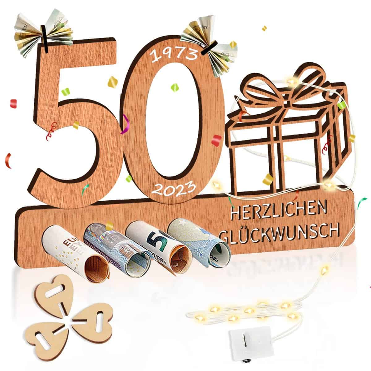 50 Años Dinero Regalo Madera, SIMSPEAR Regalos De Dinero Creativos Para Aniversario 50 30 cm x 20 cm, 50 Aniversario Regalos De Cumpleaños De Madera - Regalos Para Hombres, Mujer