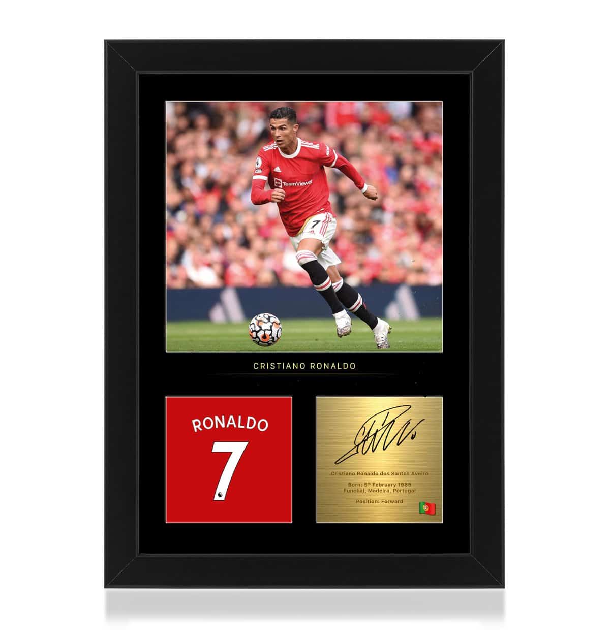 Cristiano Ronaldo Firmado A4 Foto Enmarcada  Firma Digital Reproducida  Regalo para los fans del Manchester United