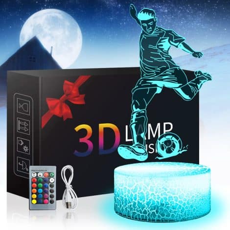 Lámpara LED 3D de fútbol Zeaky con luz nocturna, 16 colores y mando a distancia para niños.