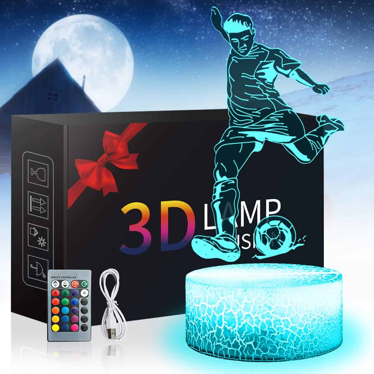 Zeaky Fútbol 3D Luz Nocturna LED Ilusión Lámpara Juguetes con 16 Cambios de Color y Mando a Distancia para Niños o Niñas