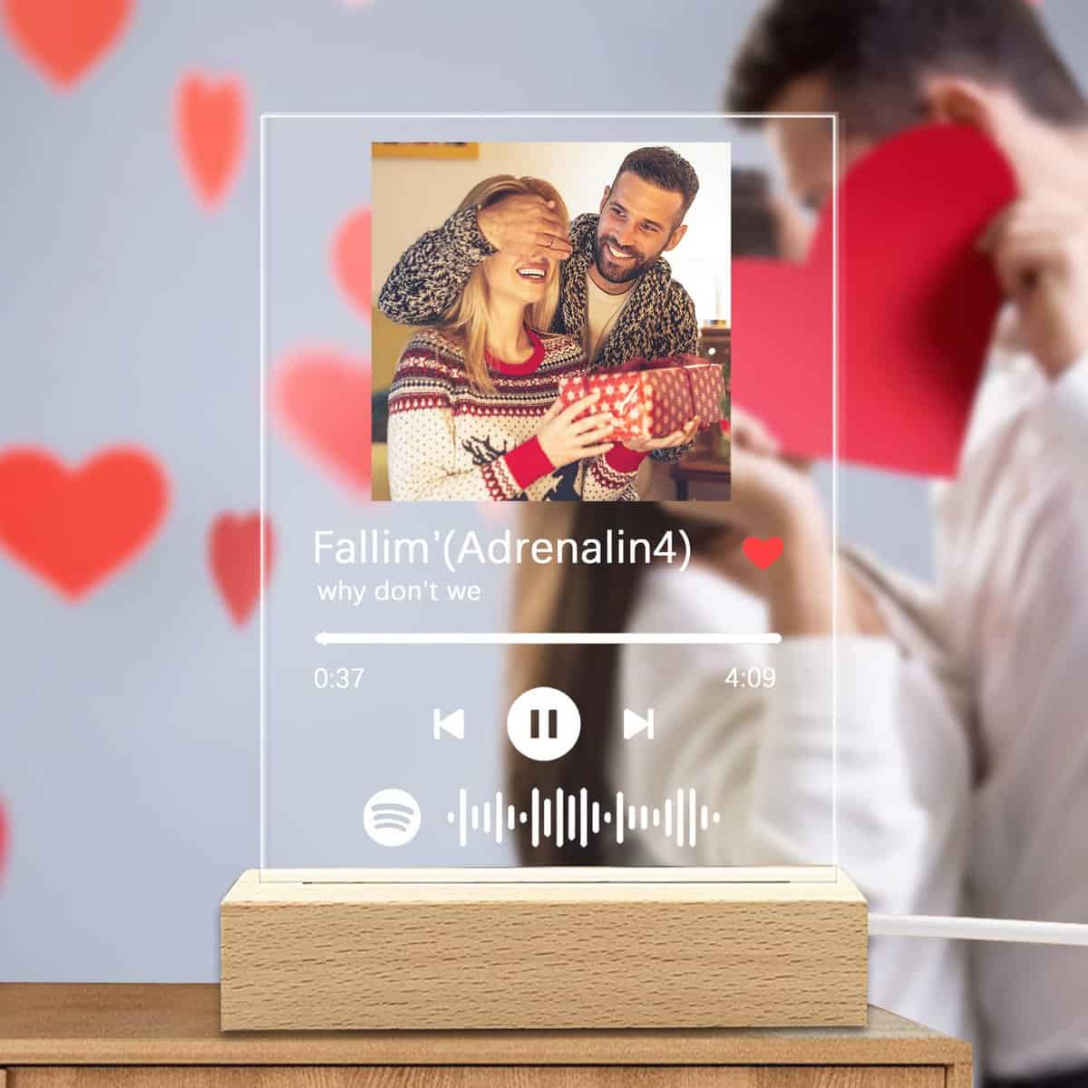 Arte de Vidrio de Spotify Personalizado Música Placa con ?Luz de Noche,Placa de Foto de Código Escaneable,Regalos para Novio, Novia, Tu Madre