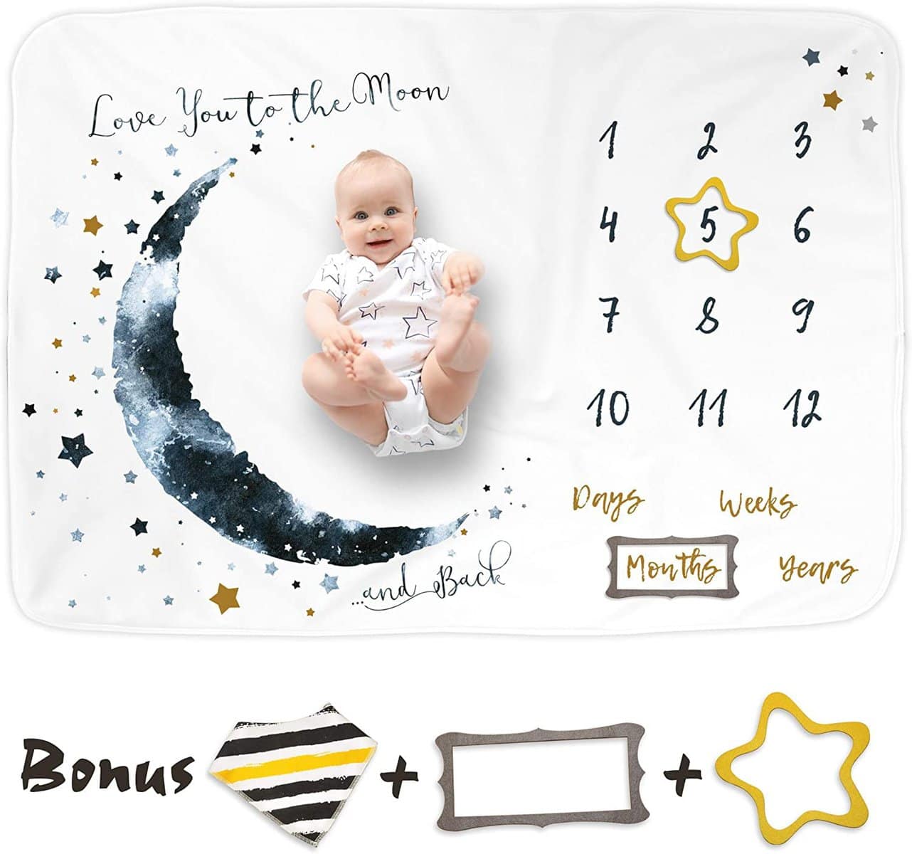 Luka&Lily Manta Meses para Bebe Hombre - 150x100cm - Manta Cumple Mes Bebes - Tabla de Crecimiento para su Primer Año - Mantas como Accesorios para Fotografia