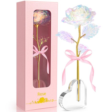 Regalos únicos para mujer: rosa eterna en base corazón, perfecto para cumpleaños, Navidad, Día de la Madre, San Valentín y aniversario. (Multicolor)