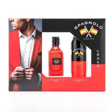 SPAGNOLO – Deporte, Perfume 75 ml + Desodorante en Spray 200 ml, Set Regalo Hombre, Pack Spagnolo Sport 2 Piezas, Aroma fresco, masculino y enérgico, Colonia duradera con notas amaderadas.