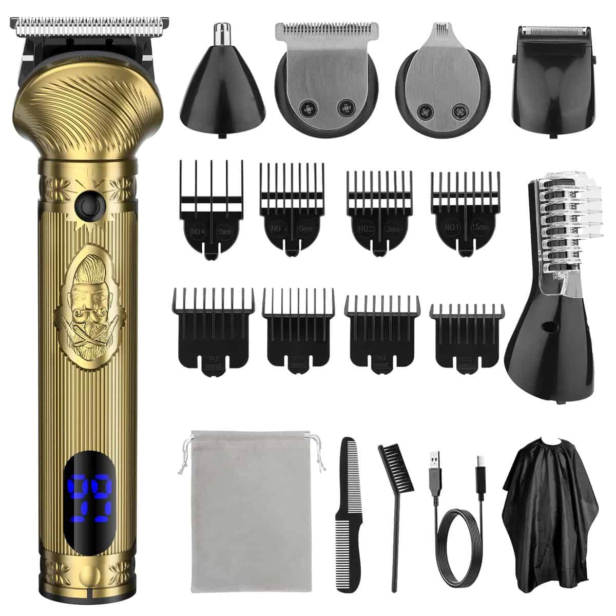 EVRWO Recortadora de barba para hombres, kit de recortadora eléctrica profesional, recortadora de pelo de nariz para hombres, kit de aseo inalámbrico 6 en 1, regalos para hombres