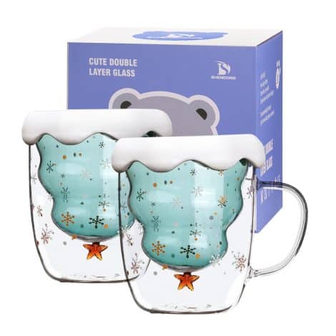 Set de tazas navideñas de café y té con tapa y doble pared de aislamiento. Perfectas para la temporada navideña.