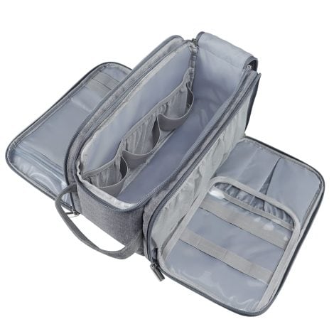 Bolso de maquillaje portátil Gloppie con gran capacidad, cremallera, ideal para viaje y gimnasio, color gris.