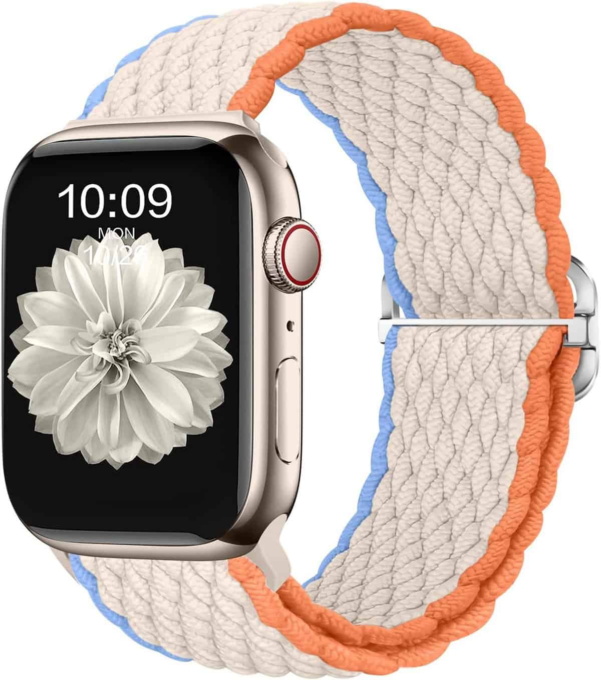 CeMiKa Trenzada Correas Compatibles con Apple Watch Correa 38mm 40mm 41mm, Correas de Reemplazo Estirables Elásticos para iWatch Series 9 8 7 6 5 4 3 2 1 SE Ultra, Mujer Hombres, Crema