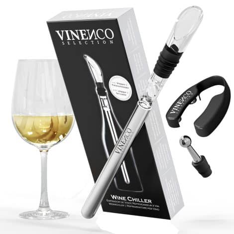 Kit de enfriamiento 3 en 1 para botellas de vino blanco con accesorios de calidad, ideal como regalo.