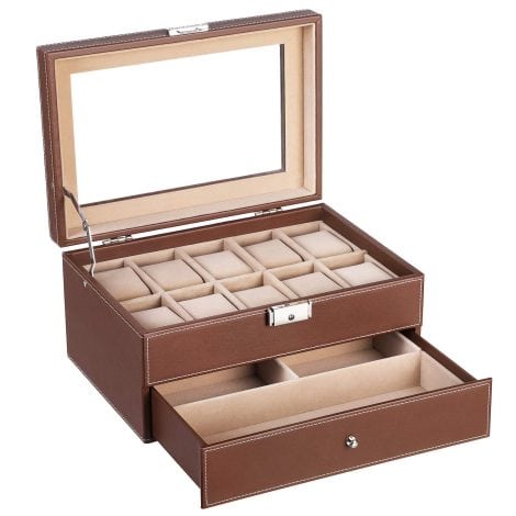 Caja para 10 relojes SONGMICS JWB007 – Segura y elegante forma de guardar tus relojes.