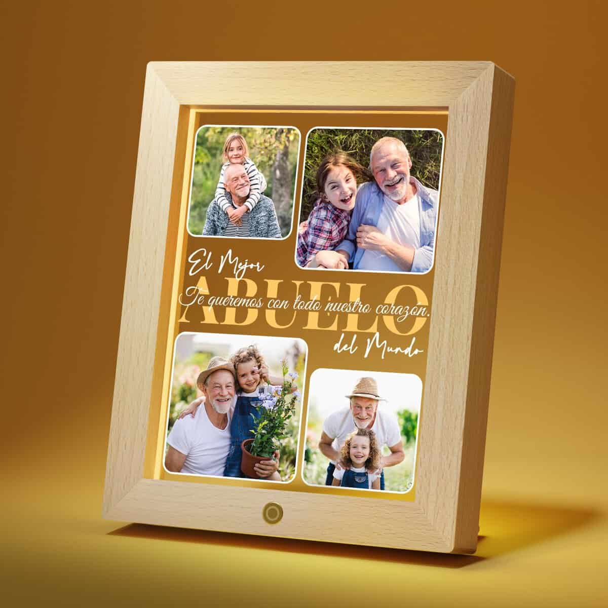 Regalo de Cumpleaños para Abuelo - Marco de Fotos Acrílico Personalizado con Luz Nocturna - Original Regalo de Navidad para Abuelo de Parte de Nietos y Nietas, Ideas de Regalos para Bisabuelo