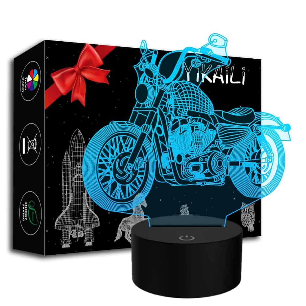 YiKAiLi Motocicleta Lámpara de Ilusión 3D LED Luz de Noche con Cable USB 7 Colores Tactil Control Escritorio Hogar Decoración para Niños Hombres Coche de Carreras Amante Cumpleaños