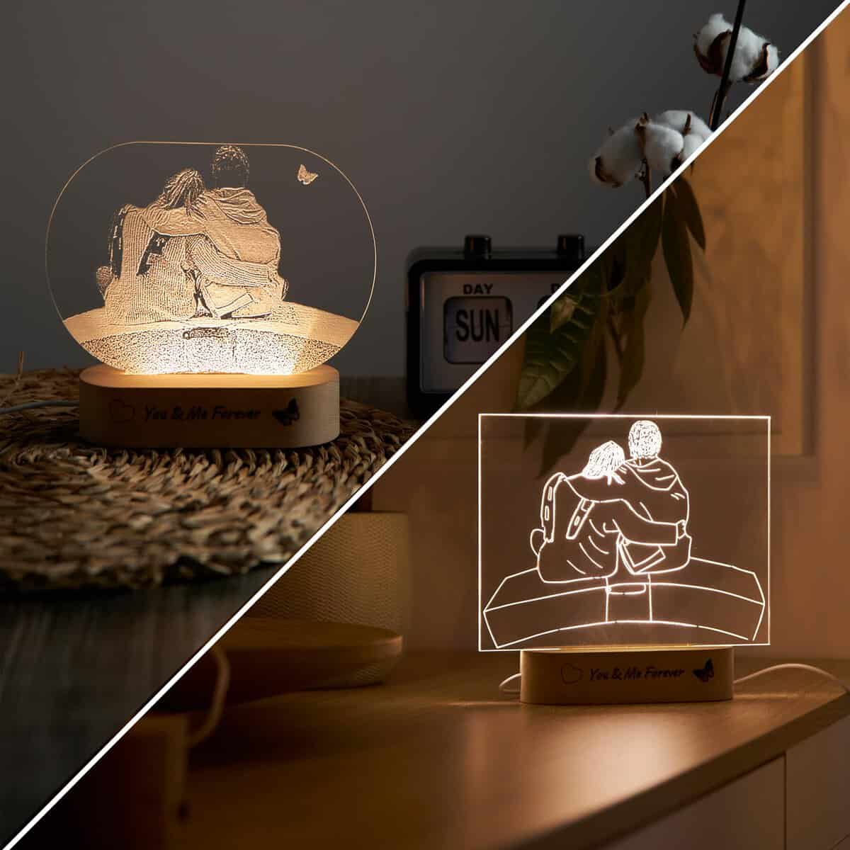 B BachVibes Lámpara Personalizada ilustrada con Foto y Luz LED - Regalo Original para Aniversario, San Valentín y Cumpleaños - Ideal Parejas, Amigos y Familia (Blanco calido)