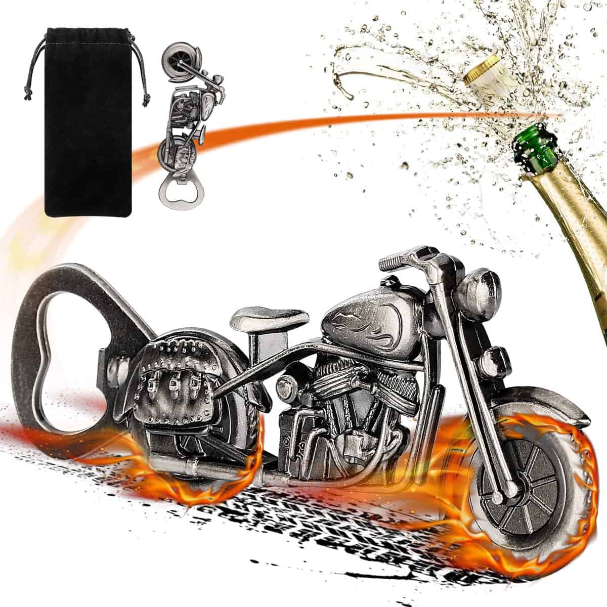 LKKCHER Abridor de cerveza, abridor de botellas vintage para motocicleta, regalos de cerveza para hombres,regalos de motocicleta para hombres, regalos para amantes de la motocicleta (gris)