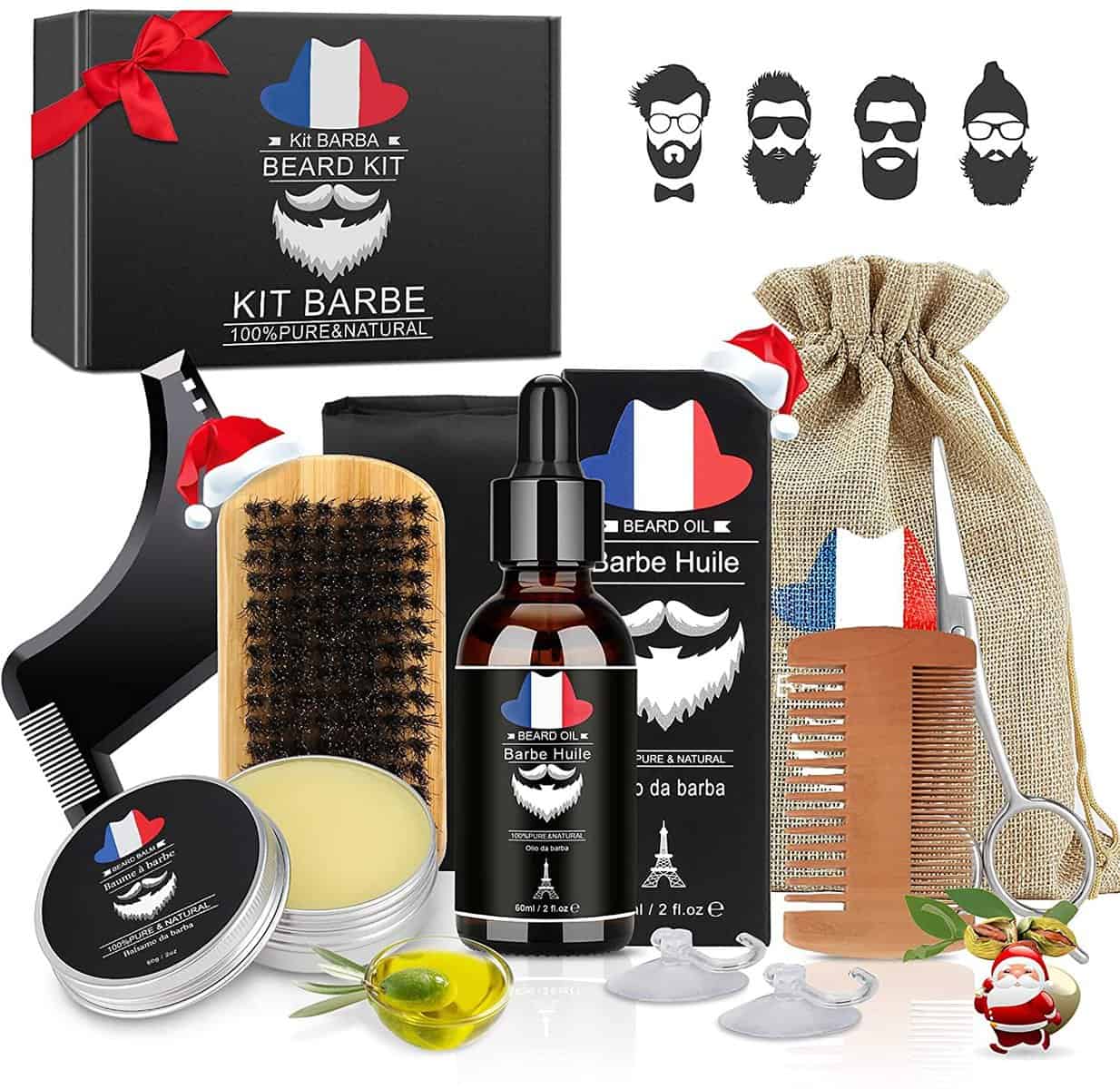 Aifanciey Kit Barba Cuidado para Hombres, Kit Cuidado Barba Hombre Completo con Aceite Barba, Bálsamo, Cepillo, Peine, Tijeras, Delantal de Afeitar, Regalos de Hombre para Papá, Novio, Caballero