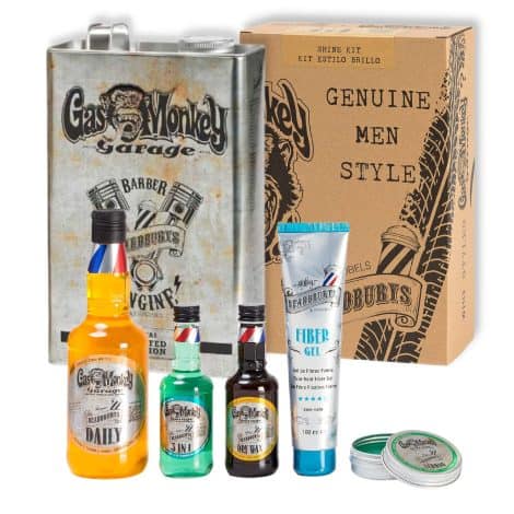 Kit exclusivo Beardburys y Gas Monkey para hombre. Cuida tu pelo con champú, peinado y fijación, más una lata exclusiva con brillo.