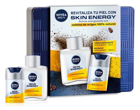 Pack NIVEA MEN Energía para la piel, para hombres, con bálsamo después del afeitado (1 x 100 ml) y crema hidratante facial (1 x 50 ml).