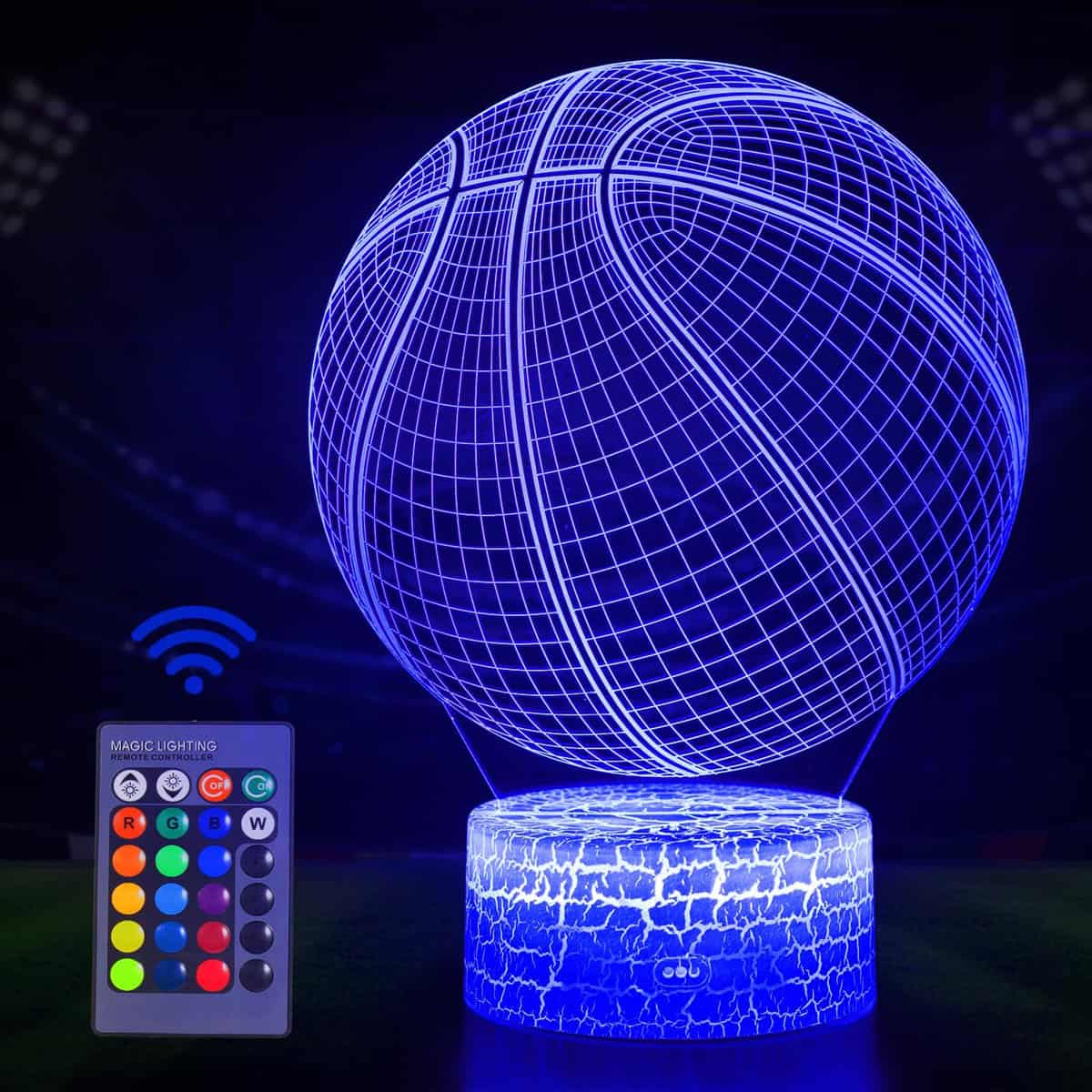 Regalo de baloncesto para niños, 3D Lámpara de Escritorio Mesa 16 cambiar el color botón táctil de escritorio del USB LED lámpara, regalo creativo cumpleaños Navidad, regalo comunion niño, Decoración