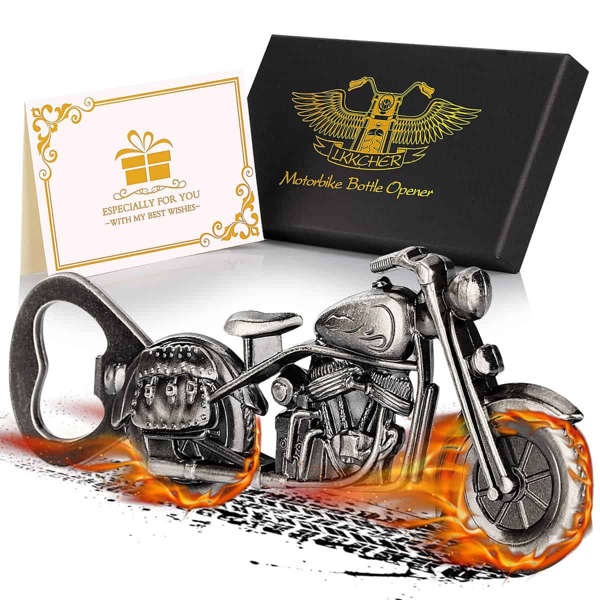 LKKCHER Abrebotellas de Motocicleta Gris, Regalos Originales para Hombre, Regalos Cerveza, Ideas Regalos Hombres, Regalos para Hombre Cumpleaños, Regalos Originales para el Padre Novio Abuelo Marido