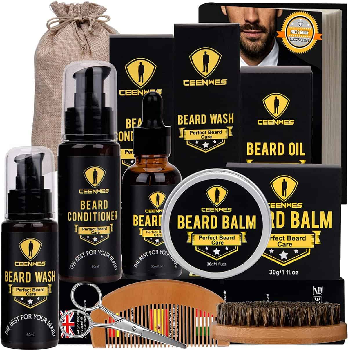 Kit Barba Hombre 10 en 1 Kit Cuidado Barba Hombre Regalos para Hombre Aceite de Barba, Cepillo para Barba, Peine para Barba, Peine para Modelar y Tijeras para Bigote