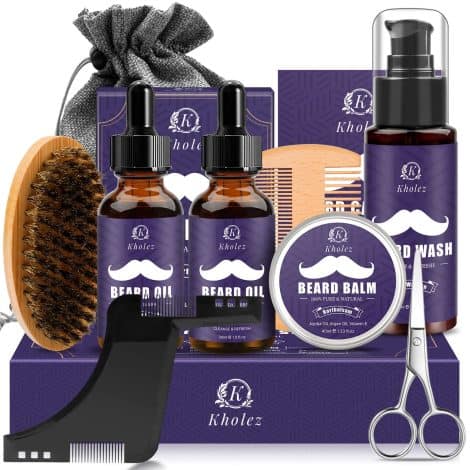 Set de cuidado de barba para hombres, con aceite, champú y bálsamo. Ideal como regalo para el Día del Padre o cumpleaños.