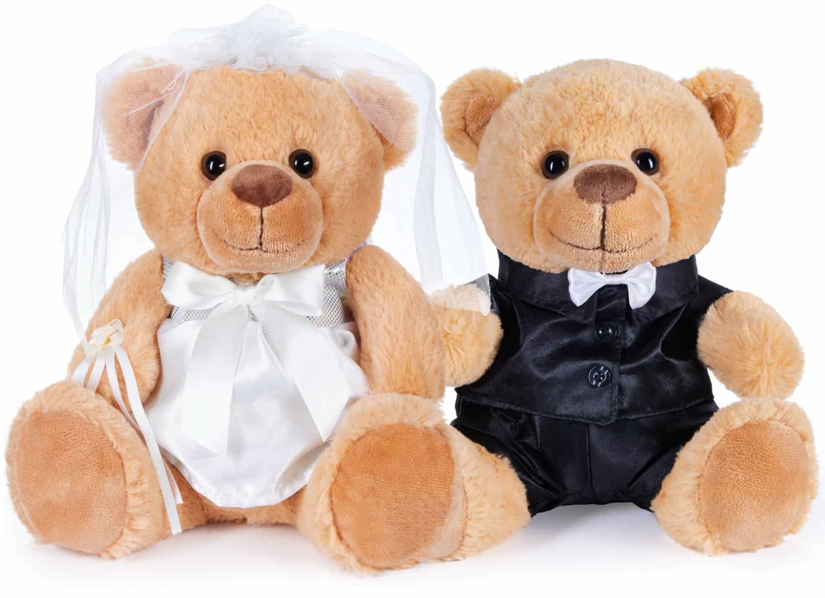 BRUBAKER Oso de Peluche de Pareja de Boda - Set de Oso de Novia y Novio - Regalo para Bodas y Compromisos - Regalo de Boda para la Pareja de Novios - Peluches con Traje y Vestido de Novia - 25 cm