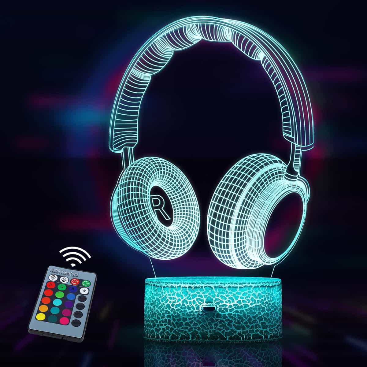 JQGO Luz Nocturna Infantil, Luces nocturnas Ilusión 3D Auriculares para niños con mando a distancia y 16 colores cambiantes y función regulable, regalo de cumpleaños para jóvenes, niñas, hombres