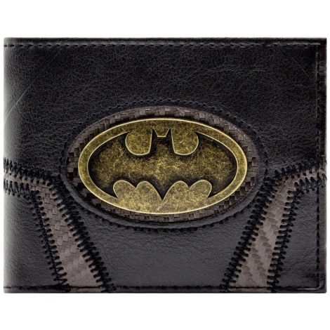 Cartera de Batman El Caballero Oscuro con Emblema Dorado, Bifold y con ID y Tarjetero, color Negro.