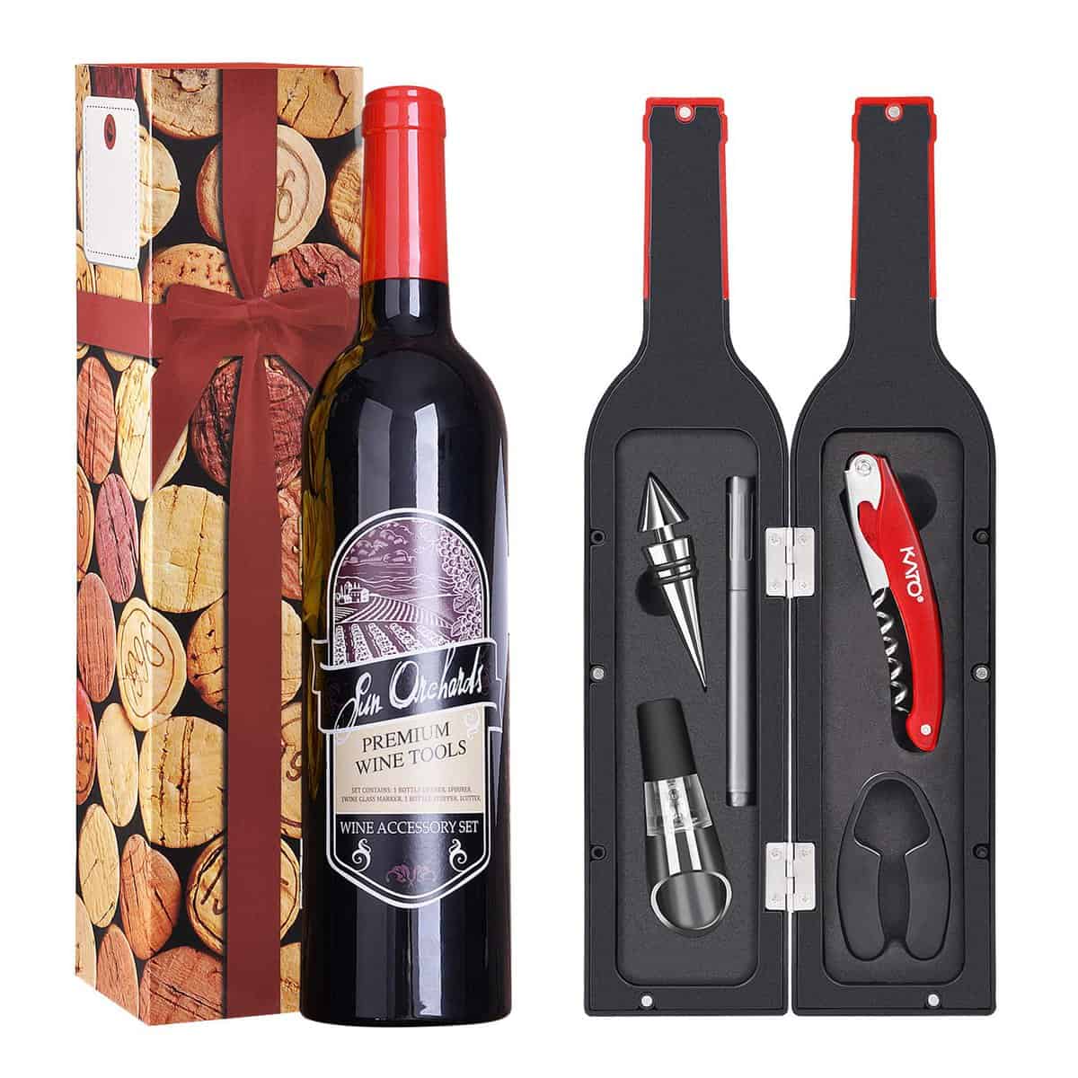 Kato Set de Regalo de Vino - Juego de abridor de Vino Kit de Accesorios de sacacorchos de Vino con Pegatina de Bebida, 5 Piezas día de San Valentín Regalos de Boda Inauguración