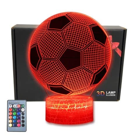 MARZIUS Lámpara de mesa LED con diseño 3D de fútbol, base iluminada y 16 colores cambiantes. Ideal para hombres, niños y adolescentes, ¡un regalo divertido!