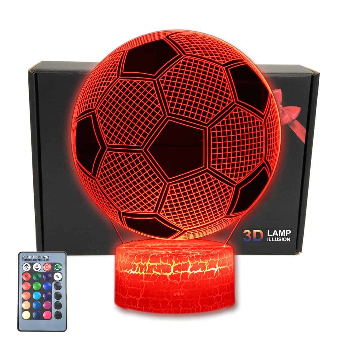 MARZIUS Lámpara de mesa LED de ilusión 3D de fútbol y base de iluminación, 16 colores de cambio, regalo divertido para hombres, niños y adolescentes