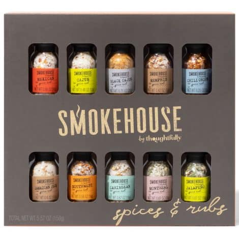 Set de degustación de especias para barbacoa y marinados secos “Smokehouse” por Delicioso Gourmet – Caja de regalo con 10 especias veganas.