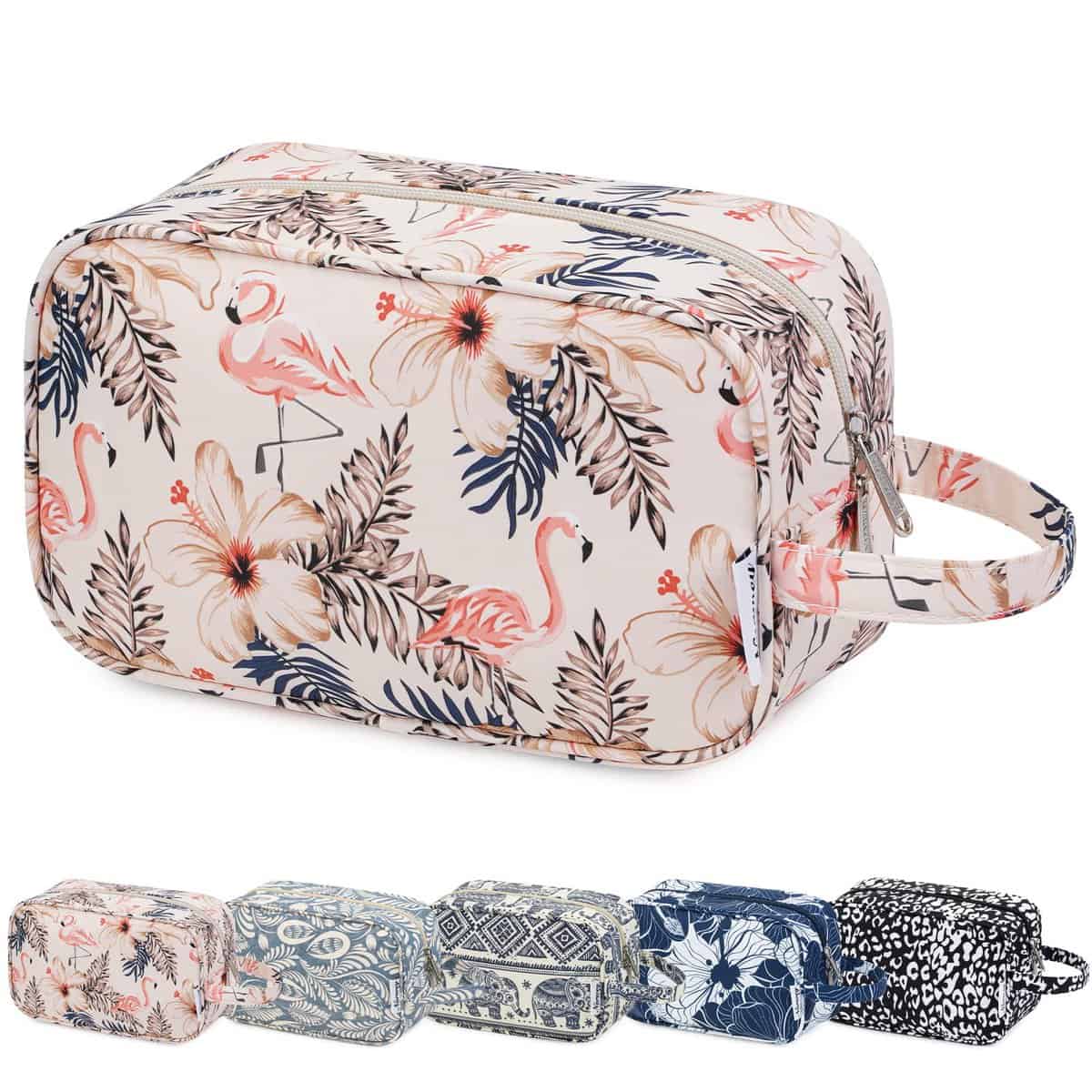 Narwey Bolsa de Aseo Neceser Viaje Mujer Kit de Viaje Bolsa de Maquillaje Organizador para Artículos de Tocador Accesorios Cosméticos (Flamenco Beige)